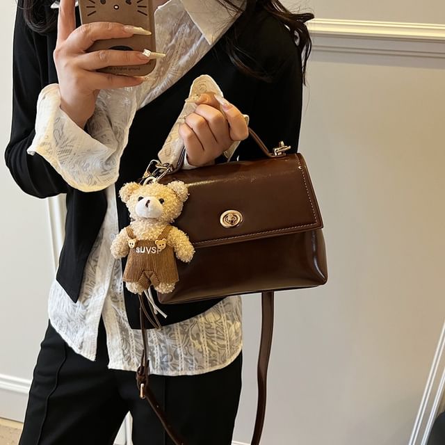 / Set Lock Bag Flap Faux Leather Crossbody Charm Handle Twist Top