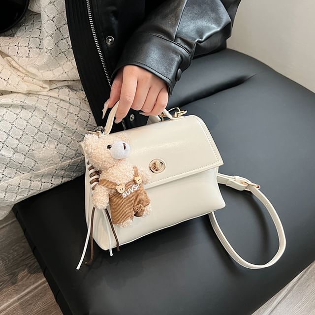 / Set Lock Bag Flap Faux Leather Crossbody Charm Handle Twist Top