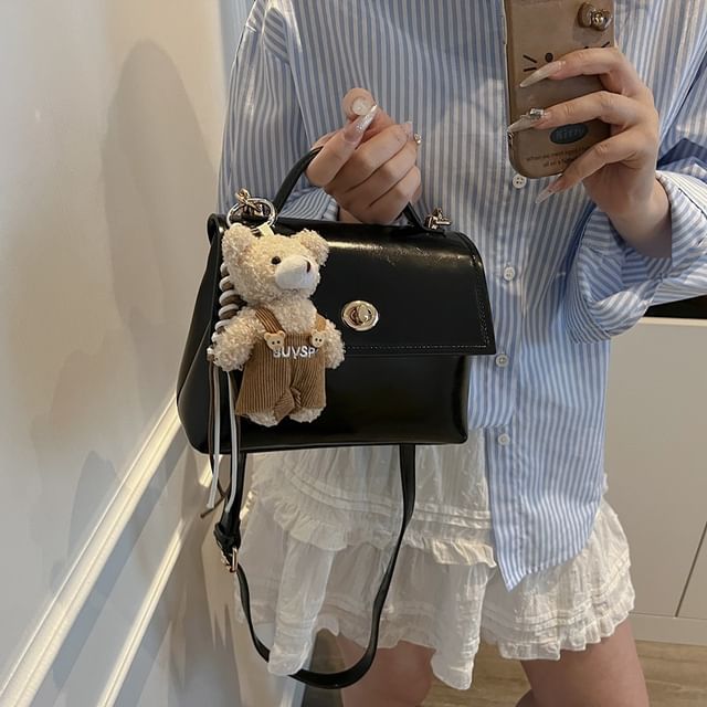 / Set Lock Bag Flap Faux Leather Crossbody Charm Handle Twist Top