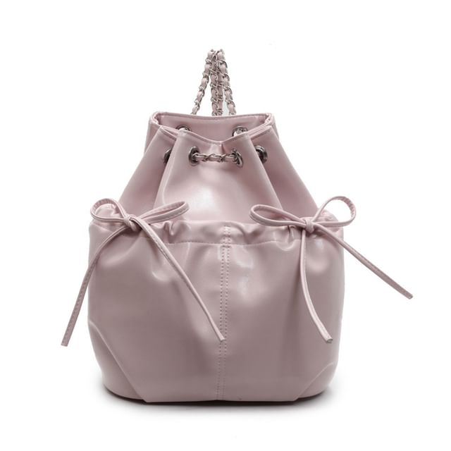 Strap Plain Chain Leather Bow Faux Backpack