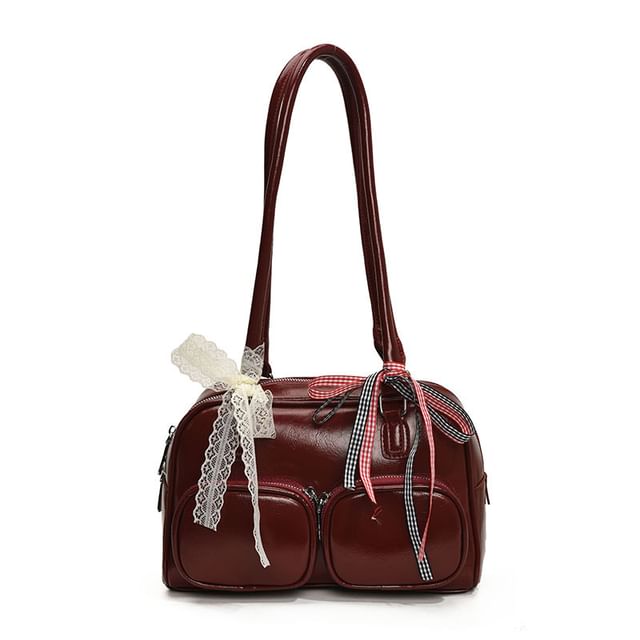 Leather Faux Plain Bowler Bag