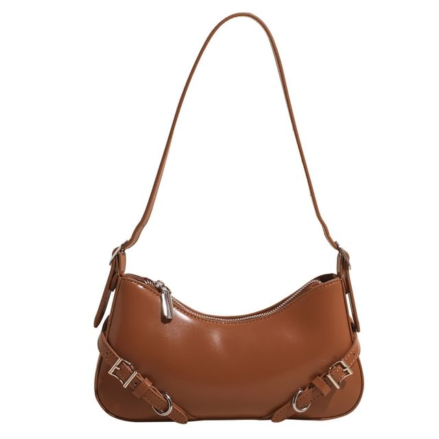 Buckled Plain Leather Crossbody Bag Faux