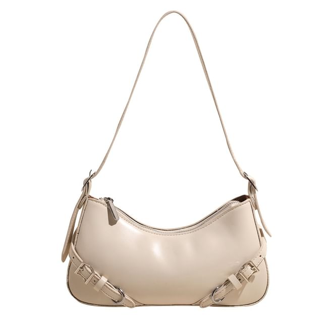 Buckled Plain Leather Crossbody Bag Faux