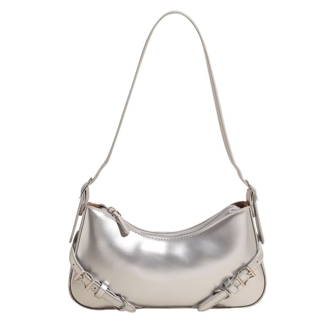 Buckled Plain Leather Crossbody Bag Faux