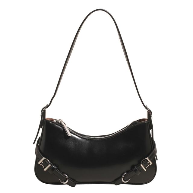 Buckled Plain Leather Crossbody Bag Faux