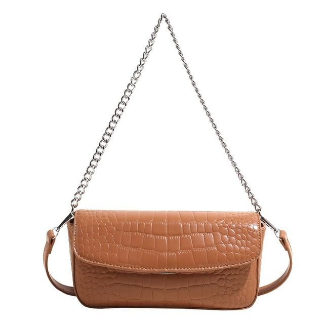Crossbody Faux Bag Leather Chain Strap Textured Flap