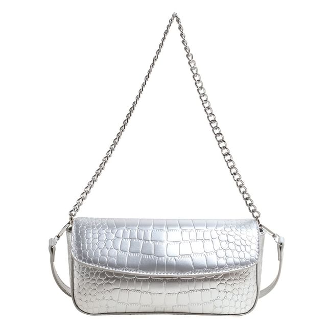 Crossbody Faux Bag Leather Chain Strap Textured Flap