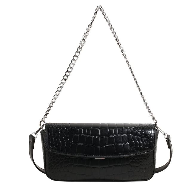 Crossbody Faux Bag Leather Chain Strap Textured Flap