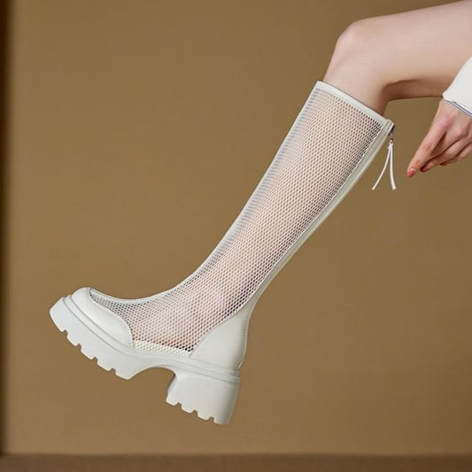 Mesh Platform High Boots Knee Panel
