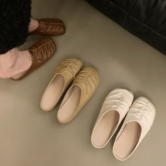 Leather Mules Faux Ruched