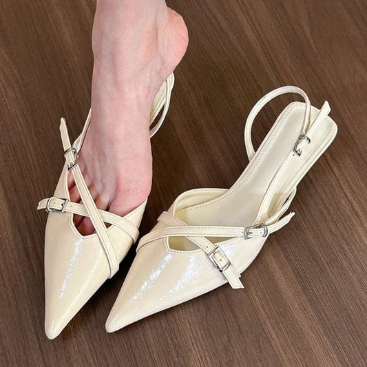 Pointed Toe Pumps Buckled Heel Slingback Kitten