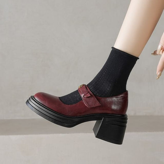Block Mary Jane Pumps Platform Heel