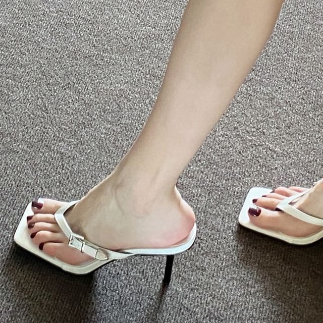 Thong High Heel Slide Sandals Buckled