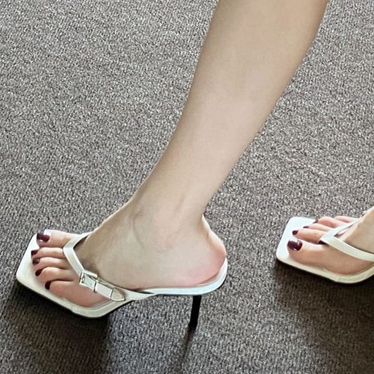 Thong High Heel Slide Sandals Buckled