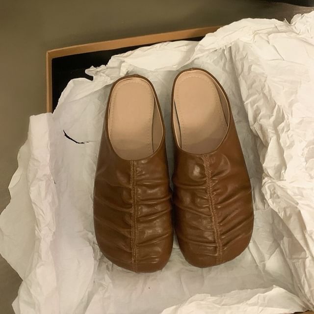 Leather Mules Faux Ruched