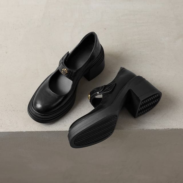 Block Mary Jane Pumps Platform Heel