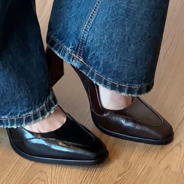 Jane Heel Panel Toe Mary Square Block Pumps