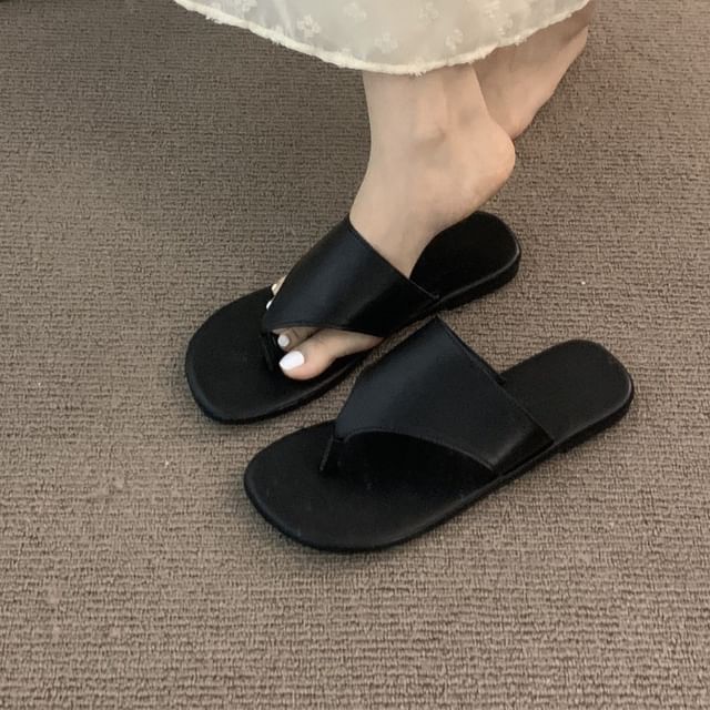 Sandals Leather Faux Slide Thong