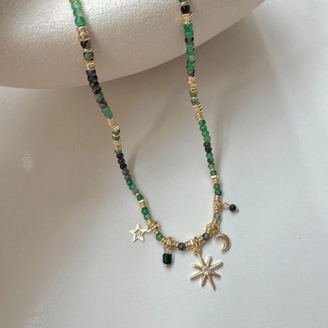 Disc / Alloy Gemstone Faux Choker Station Bead Pendant Star Fringed Moon