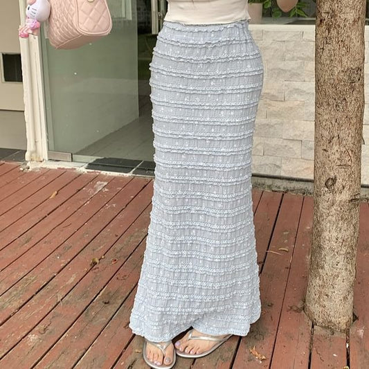 High Pencil Maxi Skirt Floral Rise Tiered