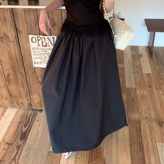 Maxi / Rise Slim Plain A-Line High Tank Fit Top Skirt Lace Panel