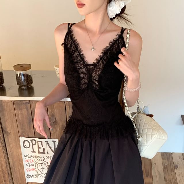 Maxi / Rise Slim Plain A-Line High Tank Fit Top Skirt Lace Panel