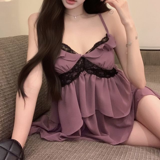 Flowy Panel Ruffle Top Trim Lace Cami