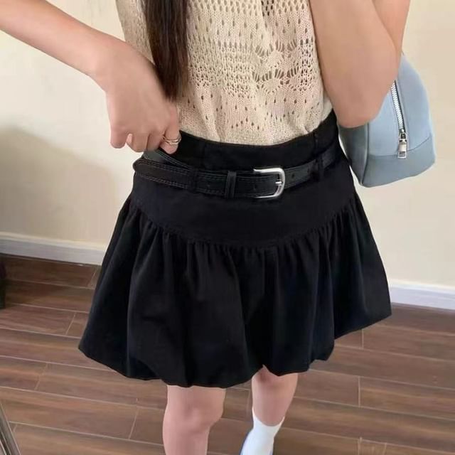 Rise Mini Belt Hem Skirt + A-Line Set: Plain High Bubble