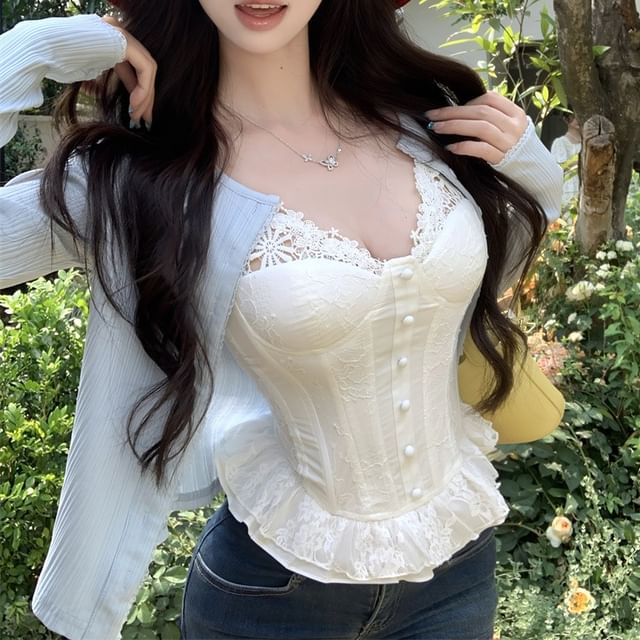 Plain Top / Cardigan Panel Corset Lace