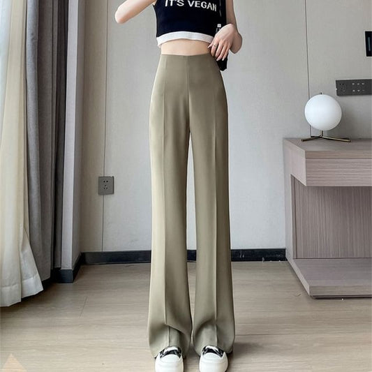 Waist (Various Designs) Dress Pants Plain Straight Leg High