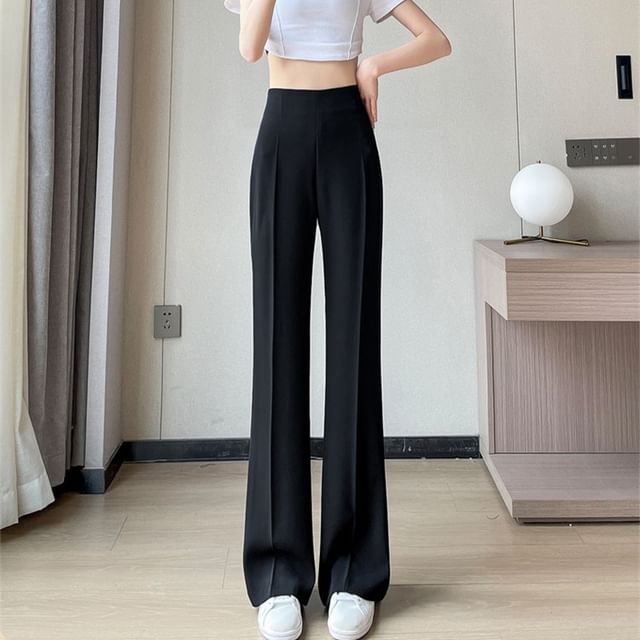 Waist (Various Designs) Dress Pants Plain Straight Leg High