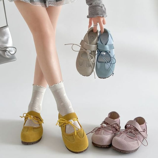 Jane Strap Mary Shoes Panel Adhesive Faux Mesh Leather