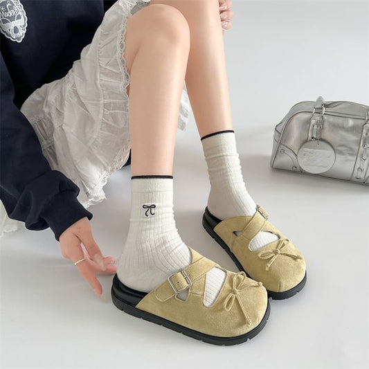 Cross Buckled Platform Strap Mary Mules Jane Bow