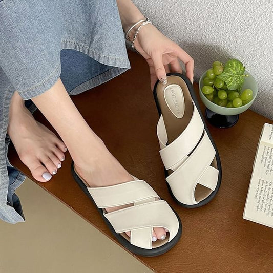 Faux Sandals Platform Cutout Plain Leather