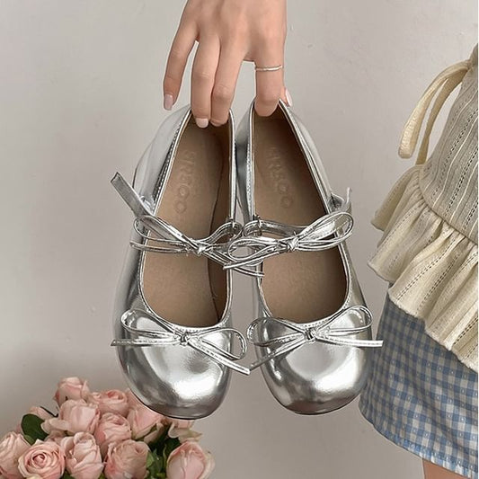 Bow Mary Pumps Heel Chunky Leather Jane Faux