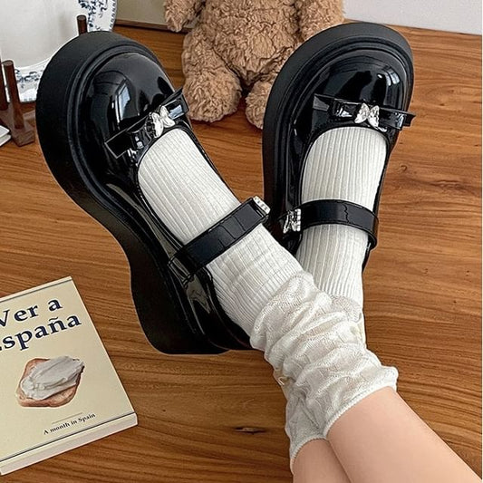 Bow Jane Platform Shoes Butterfly Leather Mary Patent