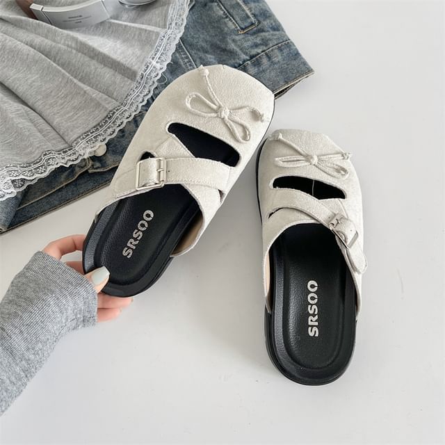 Cross Buckled Platform Strap Mary Mules Jane Bow