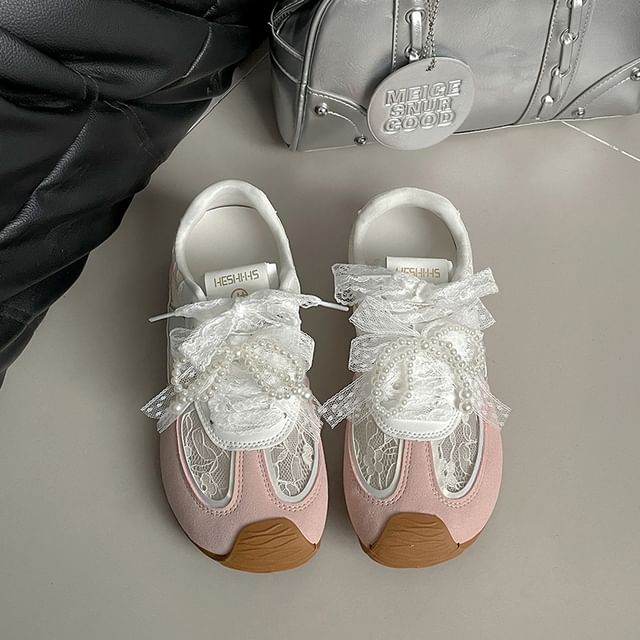 Lace-Up Leather Sneakers Lace Faux Panel Hidden Wedge