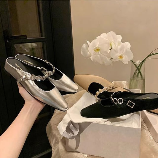 Leather Mules Faux Wedge Hidden Mary Rhinestone Jane