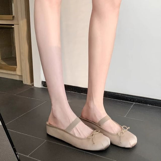 Mary Satin Hidden Bow Round Toe Mules Wedge Jane
