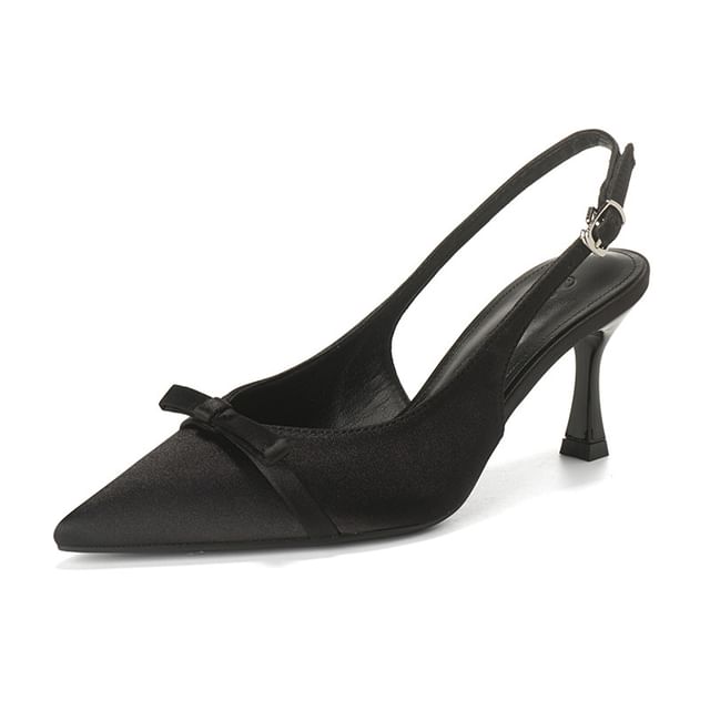 Bow Sandals Slingback Heel Satin Pointed Toe High