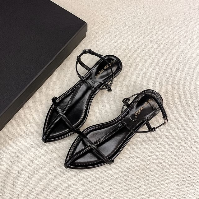 Sandals Toe Slingback Pointed Heel Genuine Leather Wedge