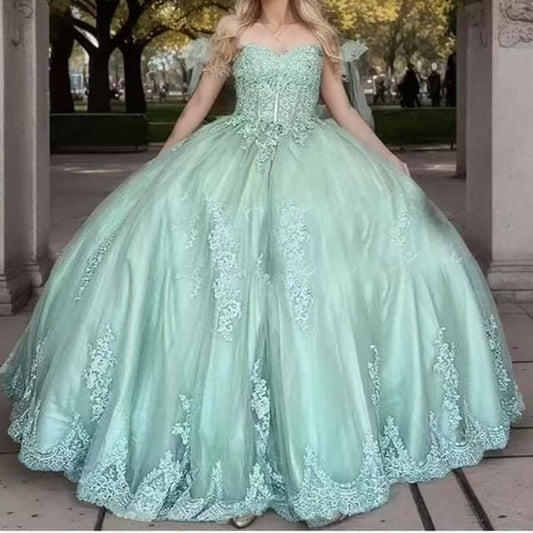 Floral Ball Off-Shoulder Embroidered Gown