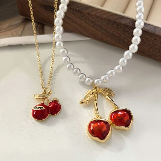 Pendant Alloy Faux / Pearl Necklace Cherry Resin