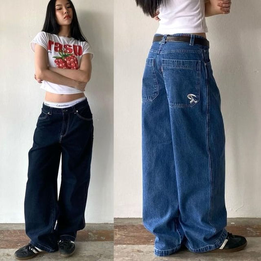 Loose-Fit Wide-Leg Jeans Washed Low Rise