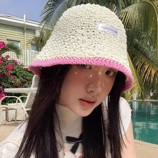 Hat Lettering Bucket Contrast Knit Applique Trim