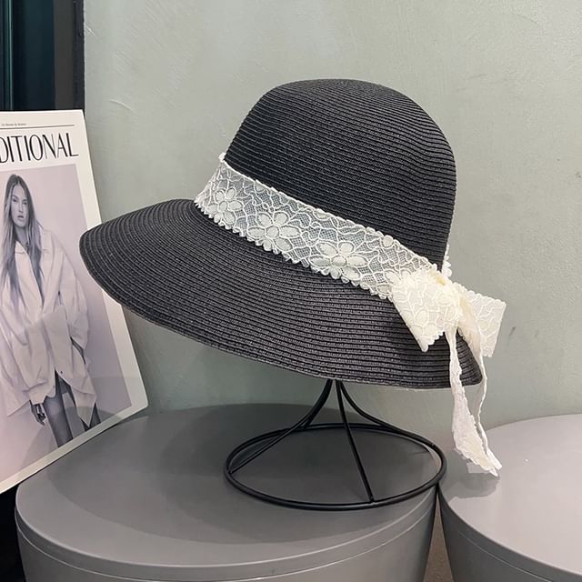 Bucket Lace Straw Ribbon Hat