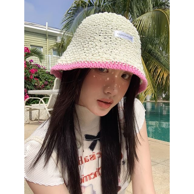 Hat Lettering Bucket Contrast Knit Applique Trim