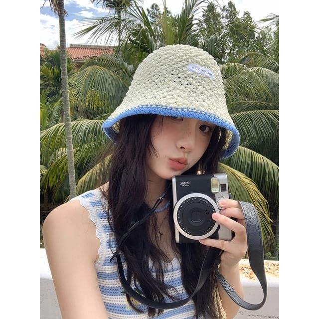 Hat Lettering Bucket Contrast Knit Applique Trim