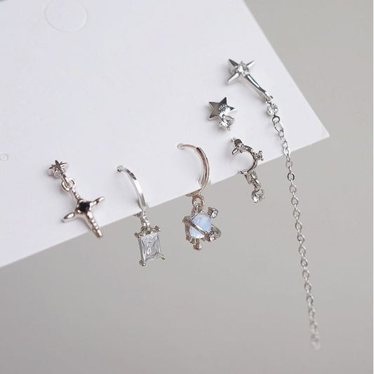 of Set Huggie Sterling Earring Dangle + Silver 6: 925 Rhinestone Drop